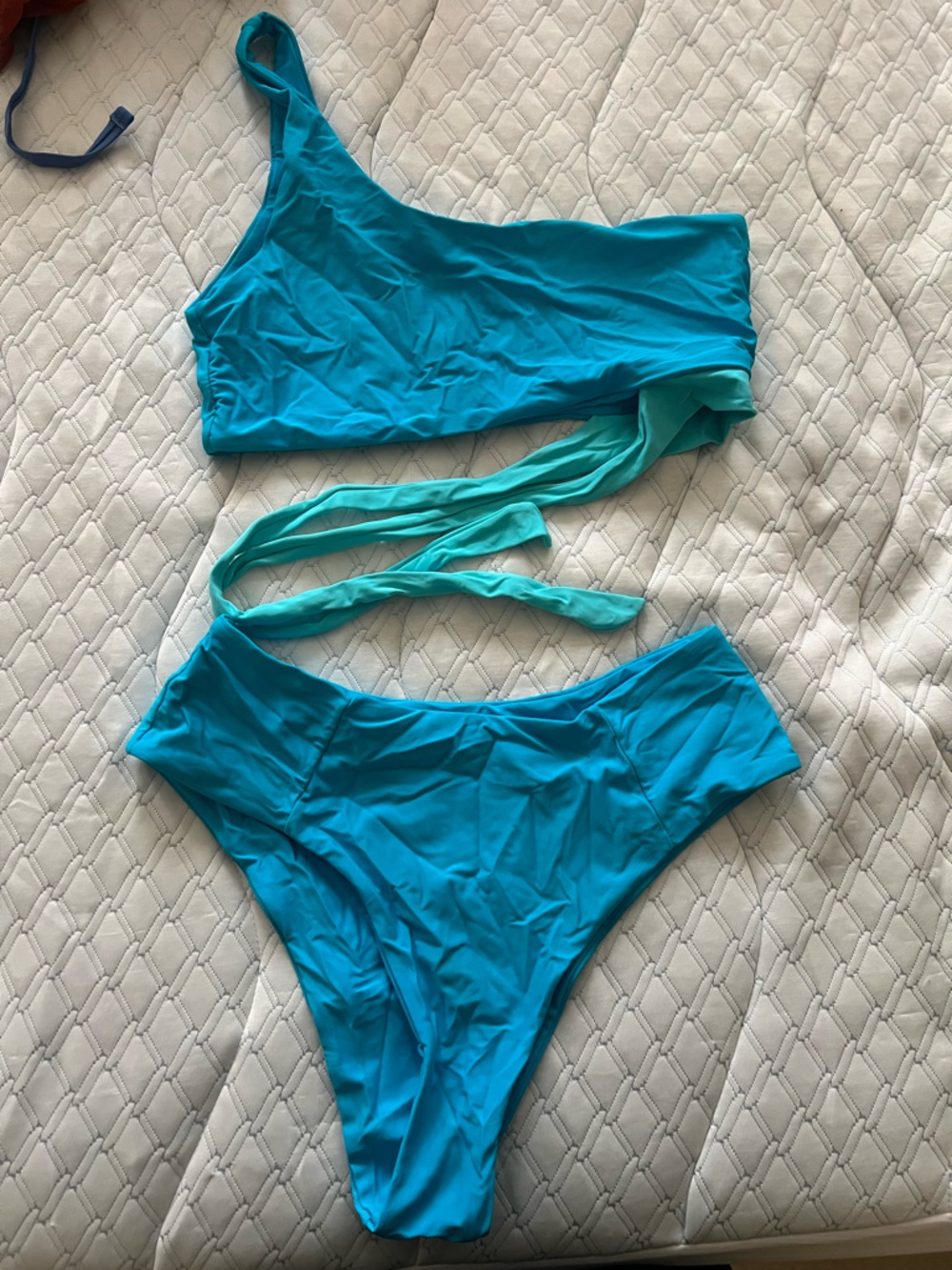 Women’s One-Shoulder High-Waist Bikini Set - Turquoise